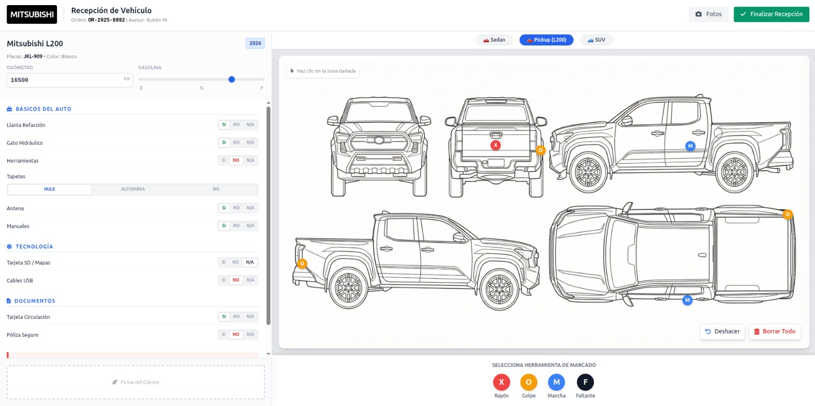 Recepción de Vehículo